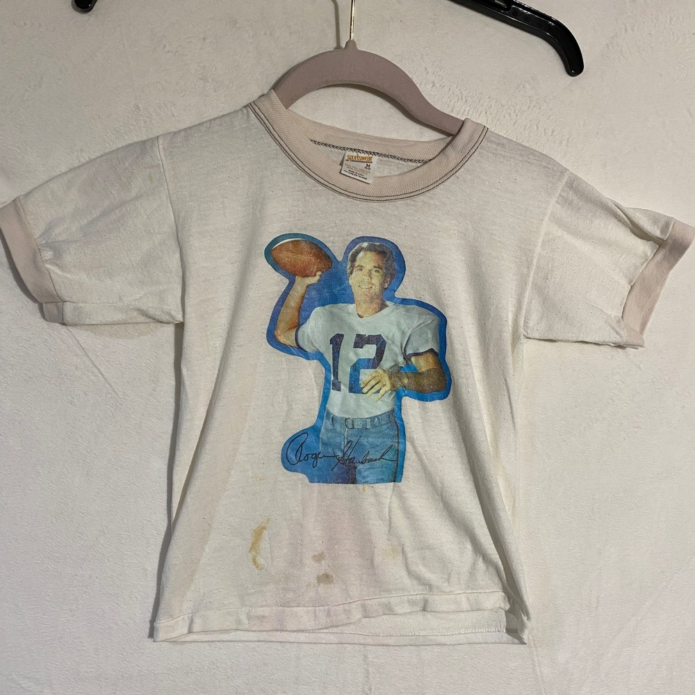 Vintage Roger Staubach Dallas Cowboys Sportswear Kids Ringer T-Shirt M 10-12